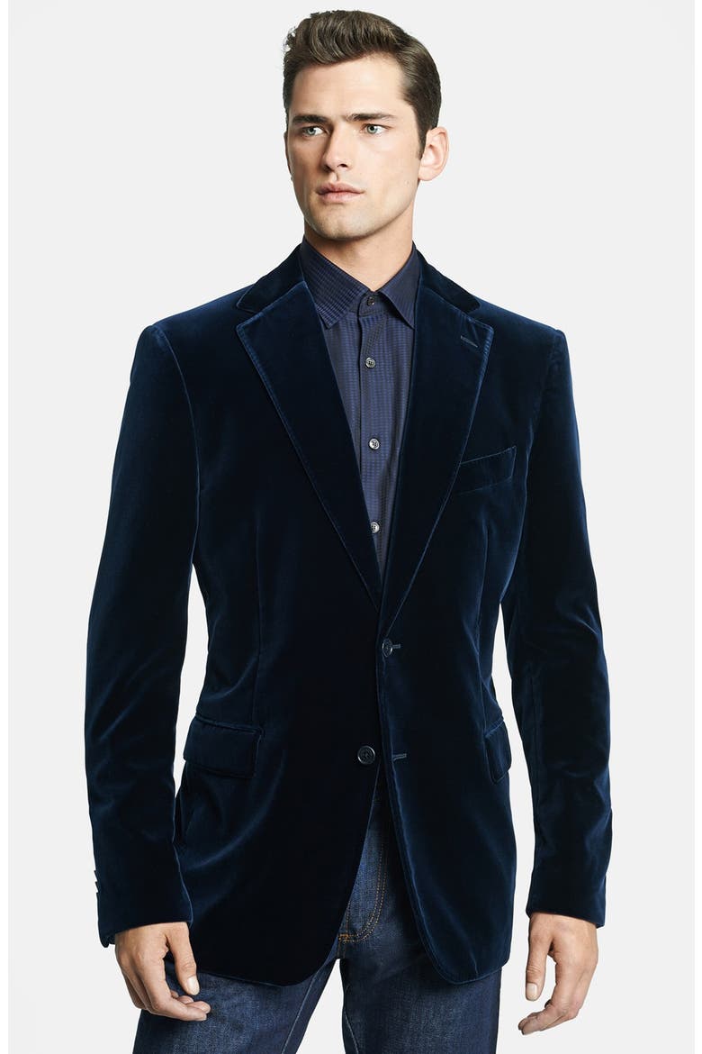 Salvatore Ferragamo Velvet Two-Button Blazer, Main, color, NAVY