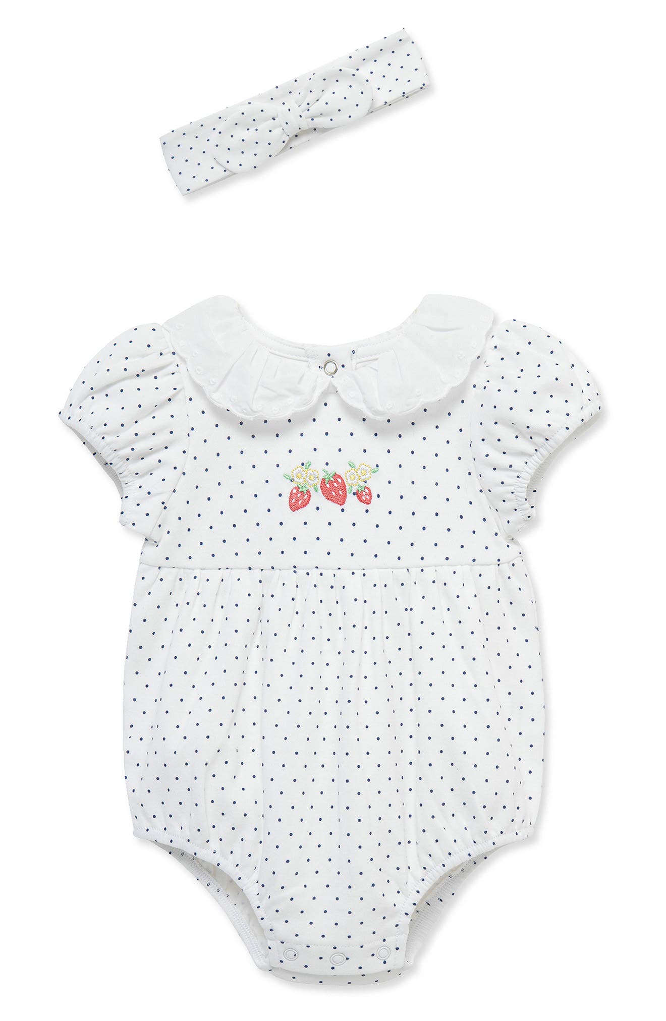 Little Me <p>Strawberry Polka Dot Romper & Headband Set (Baby)</p>