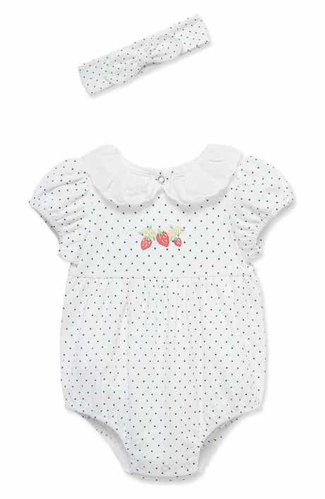 Little Me <p>Strawberry Polka Dot Romper & Headband Set (Baby)</p>