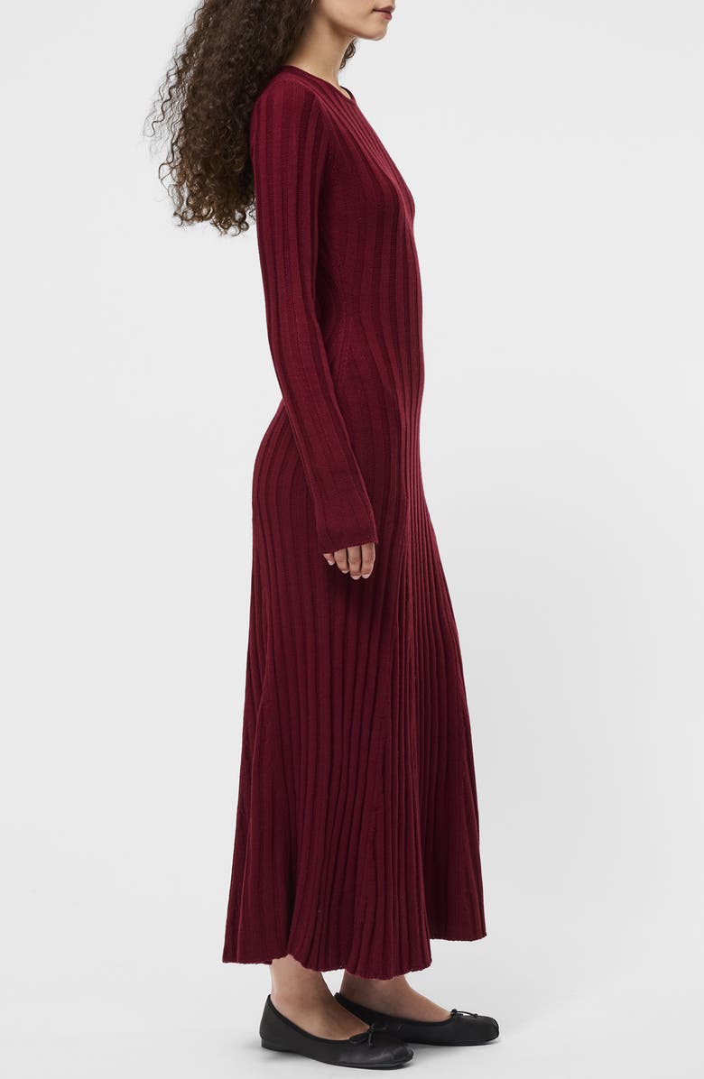 French Connection Long Sleeve Rib Maxi Sweater Dress, Alternate, color, Cabernet