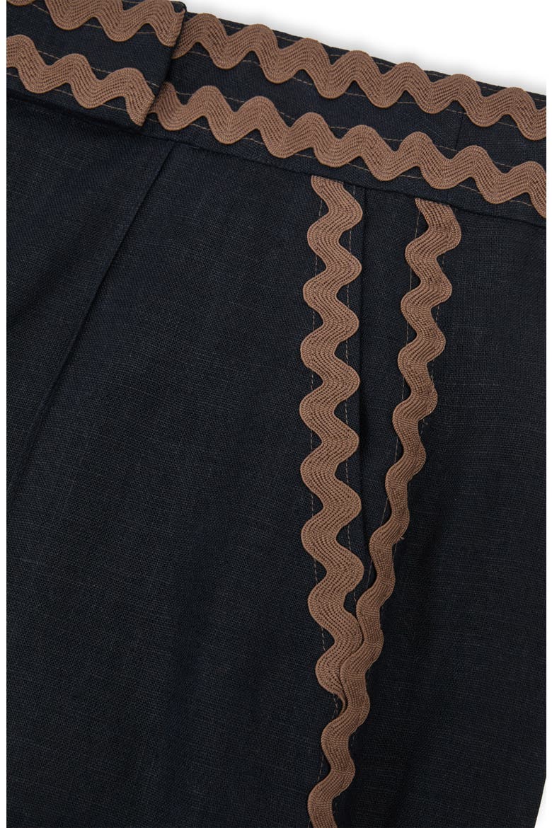 Mila Rickrack Detail Wide Leg Linen Pants, Alternate, color, NAVY/ IVORY