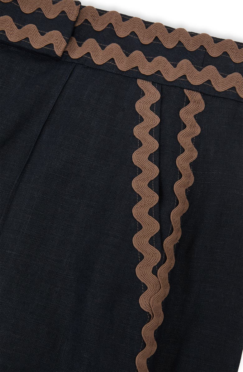 Reiss Mila Rickrack Detail Wide Leg Linen Pants, Alternate, color, Navy/ Ivory