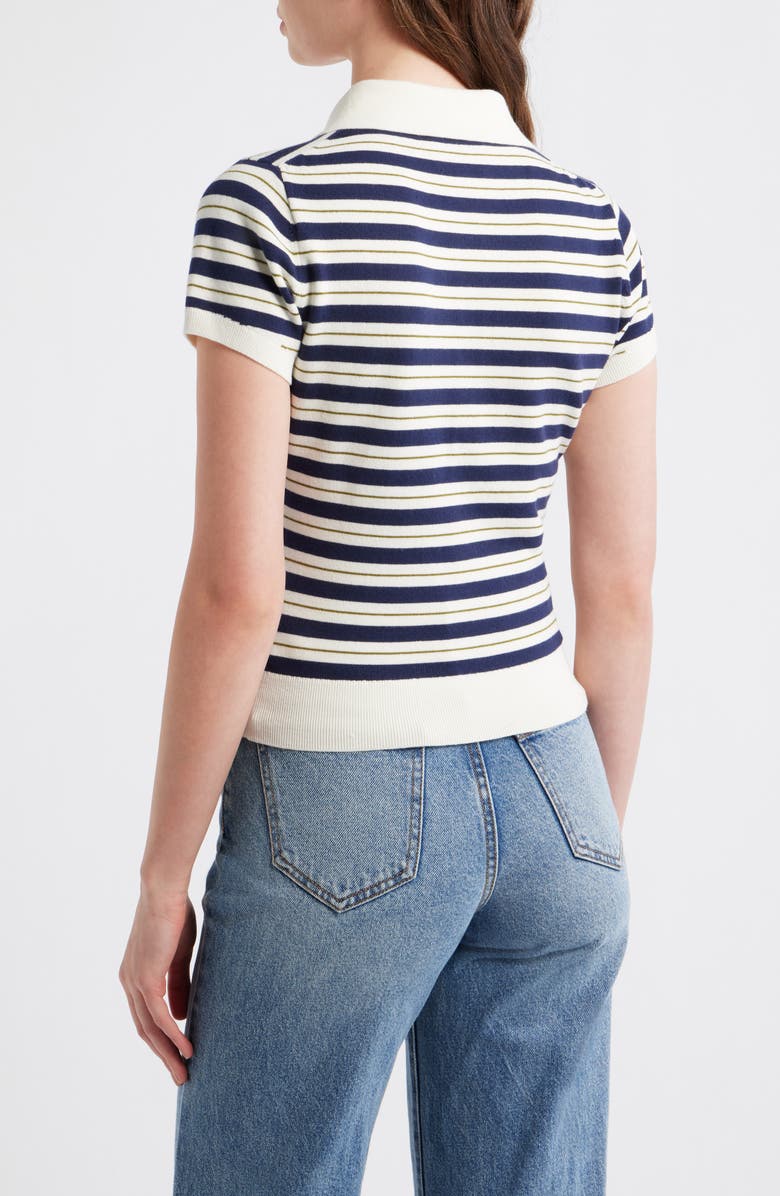 Reformation Bentley Crop Polo Sweater, Alternate, color, Fior Di Latte Navy M