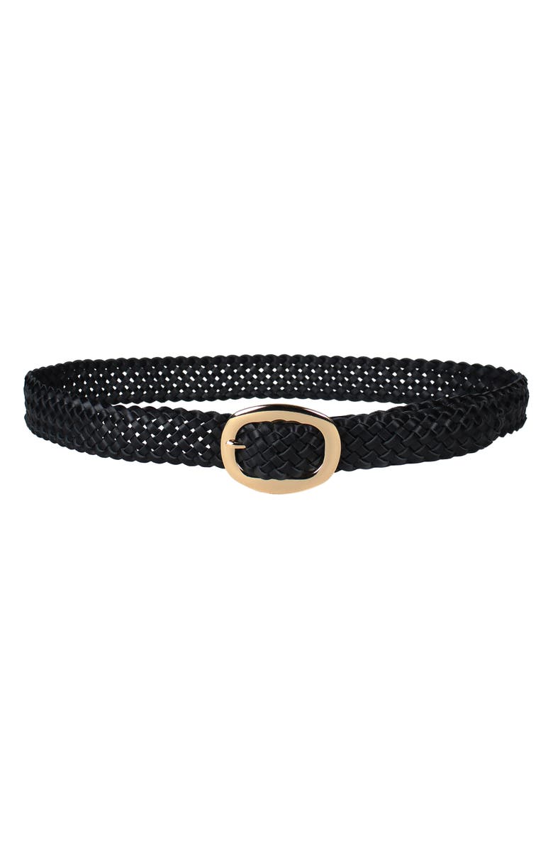 Linea Pelle Chunky Braided C-Bar Buckle Belt, Main, color, Black