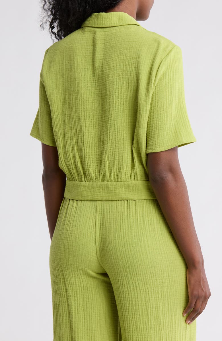 T Tahari Short Sleeve Tie Front Cotton Gauze Shirt, Alternate, color, Spring Green