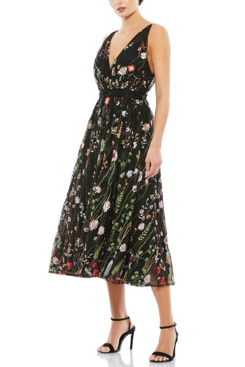 Floral Embroidered Sleeveless Midi Dress