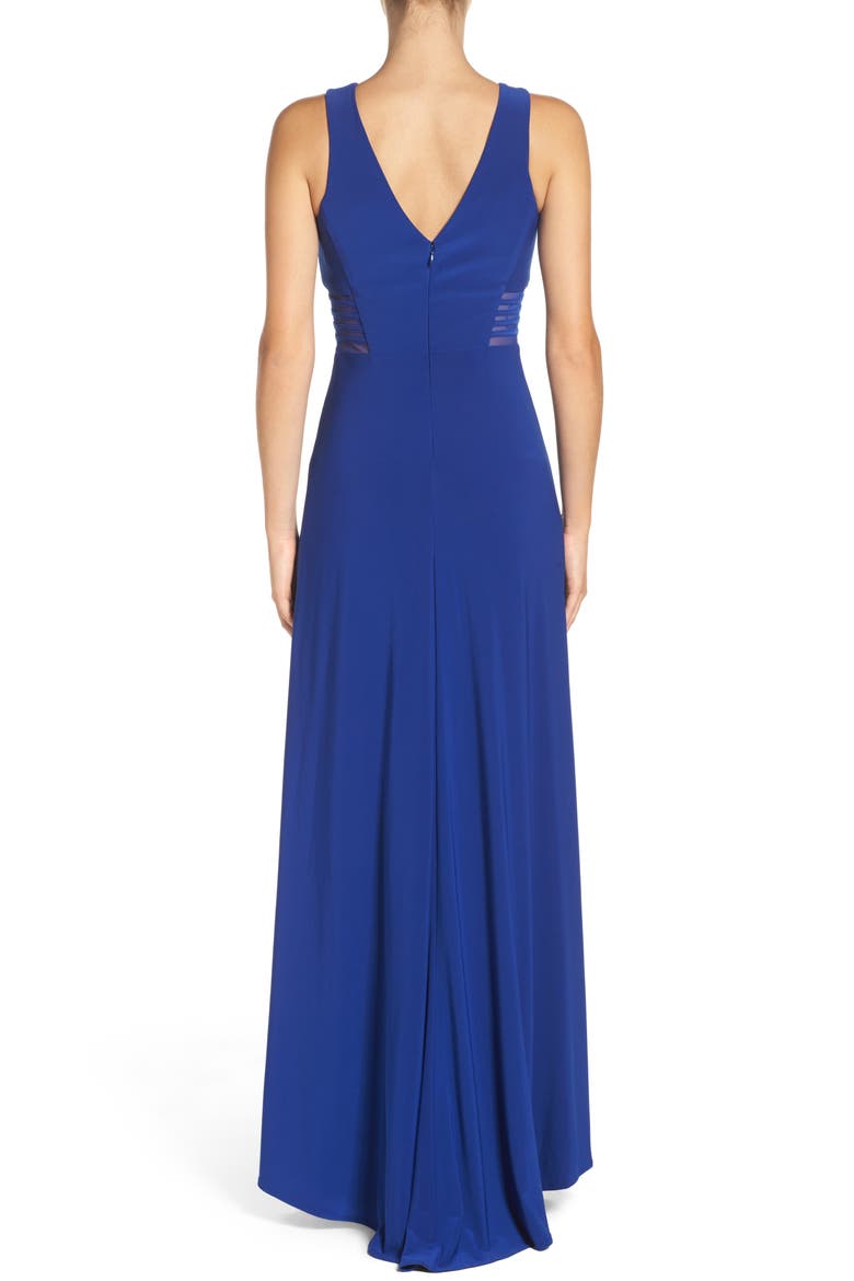 Illusion Panel A-Line Gown, Alternate, color, COBALT