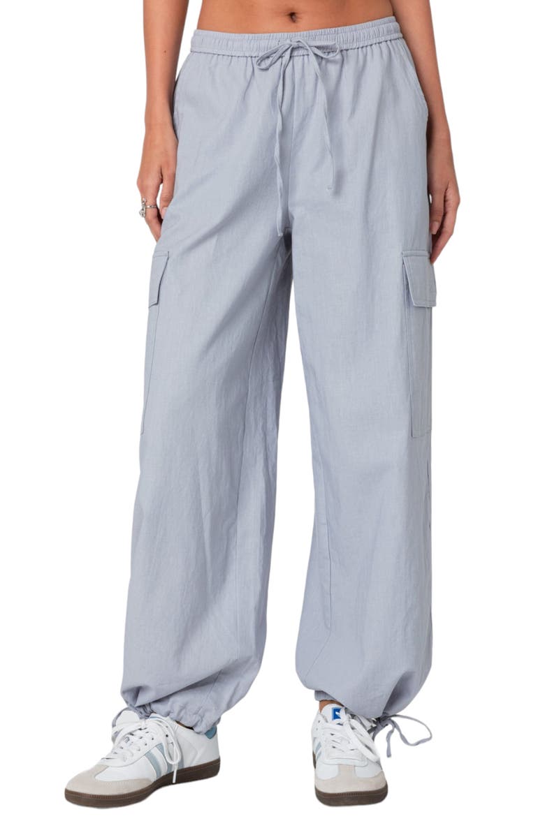 EDIKTED Phoenix Linen Blend Cargo Pants, Main, color, Gray