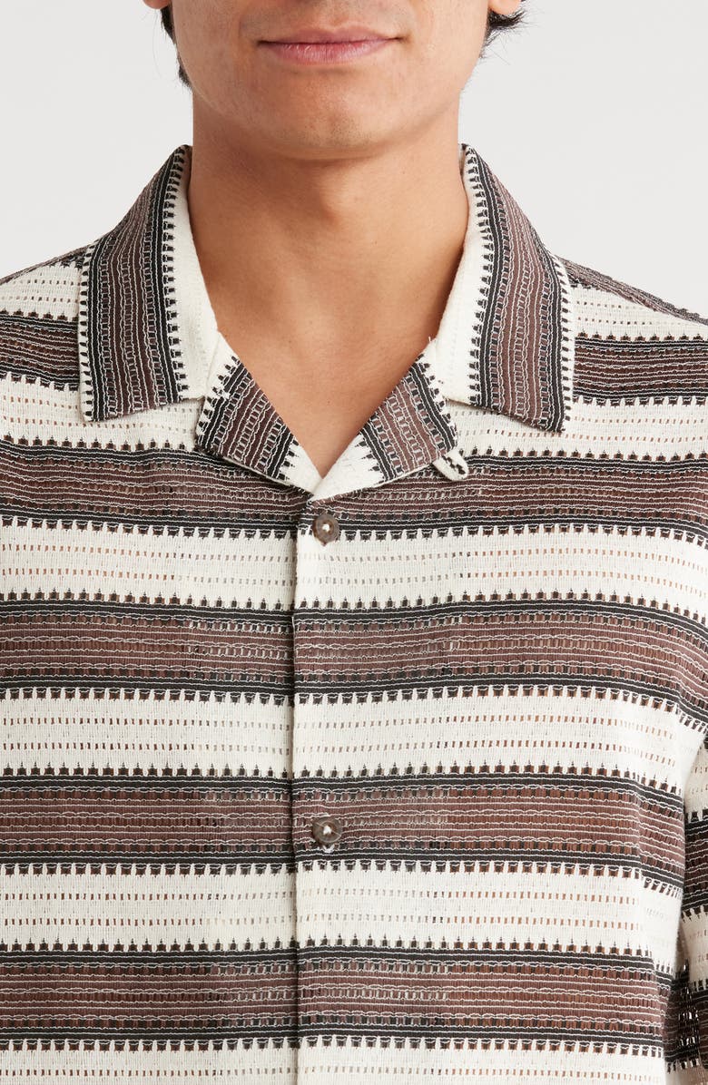 PacSun Oversize Textured Stripe Camp Shirt, Alternate, color, Cream/ Brown/ Black