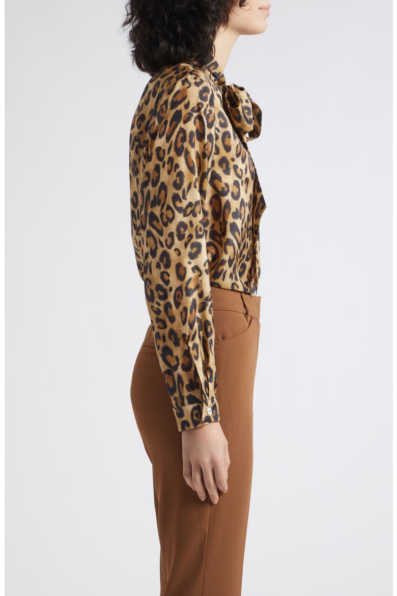 Leopard Printed Silk Tie Neck Shirt, Alternate, color, BEIGE SPOTTED PRINT