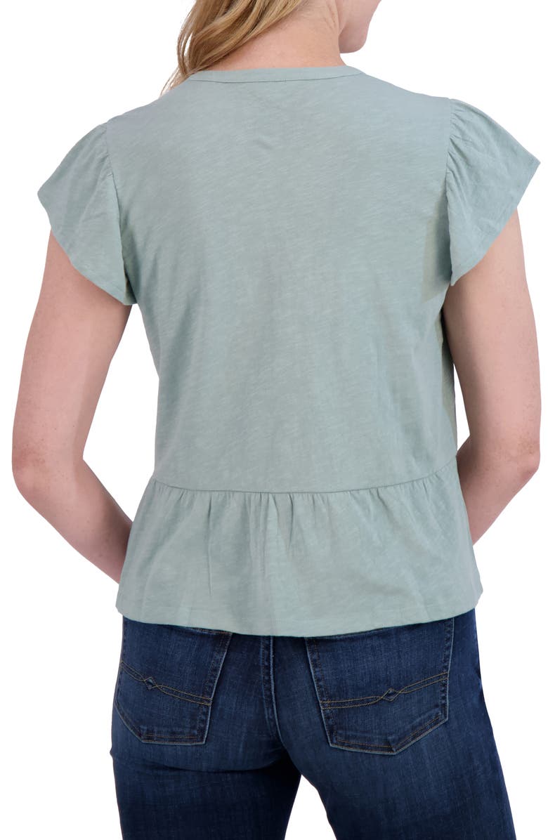 Lucky Brand Embroidered Flutter Sleeve Cotton Top, Alternate, color, Sage