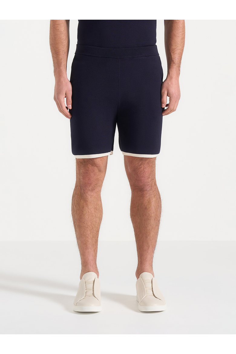 Regis Contrast Detail Knit Shorts, Main, color, Navy