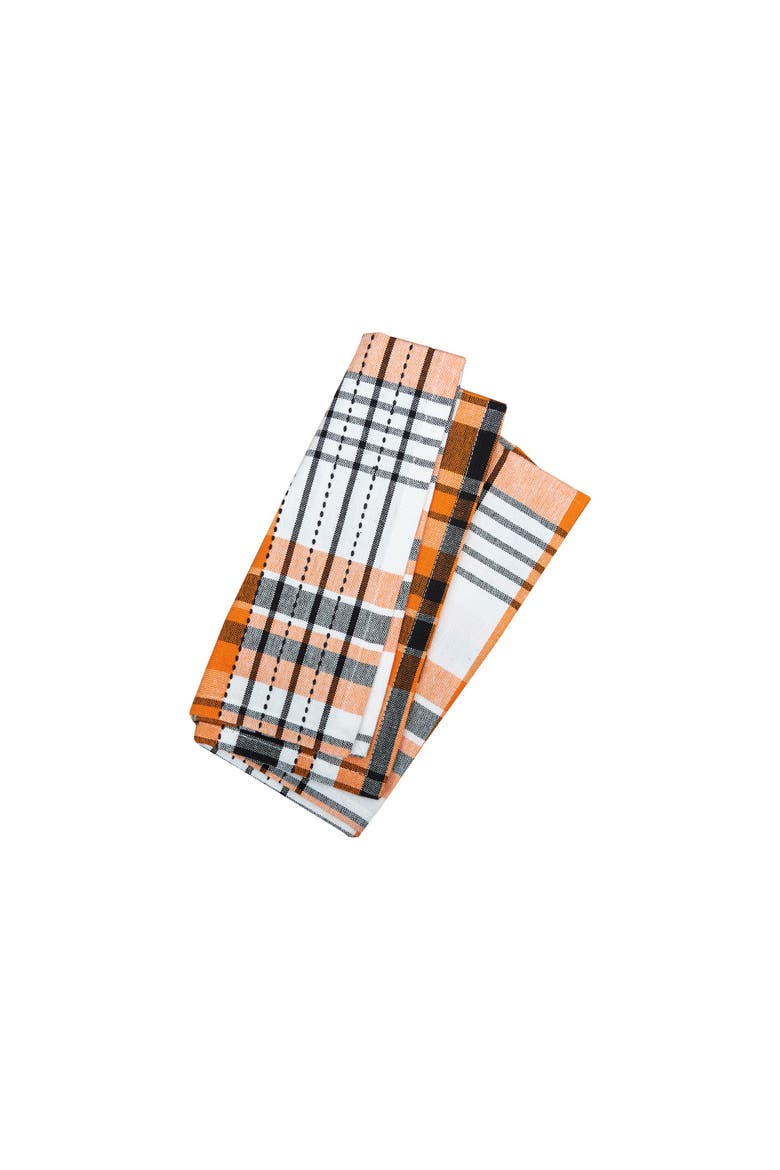 Zelda Black and Orange Halloween Plaid Cotton Napkin Set of 6, Alternate, color, Orange