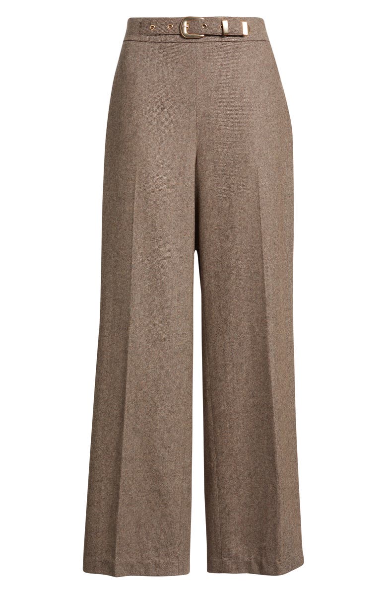 Elie Tahari The Brianne Belted Straight Leg Pants, Alternate, color, Brown/ French Beige