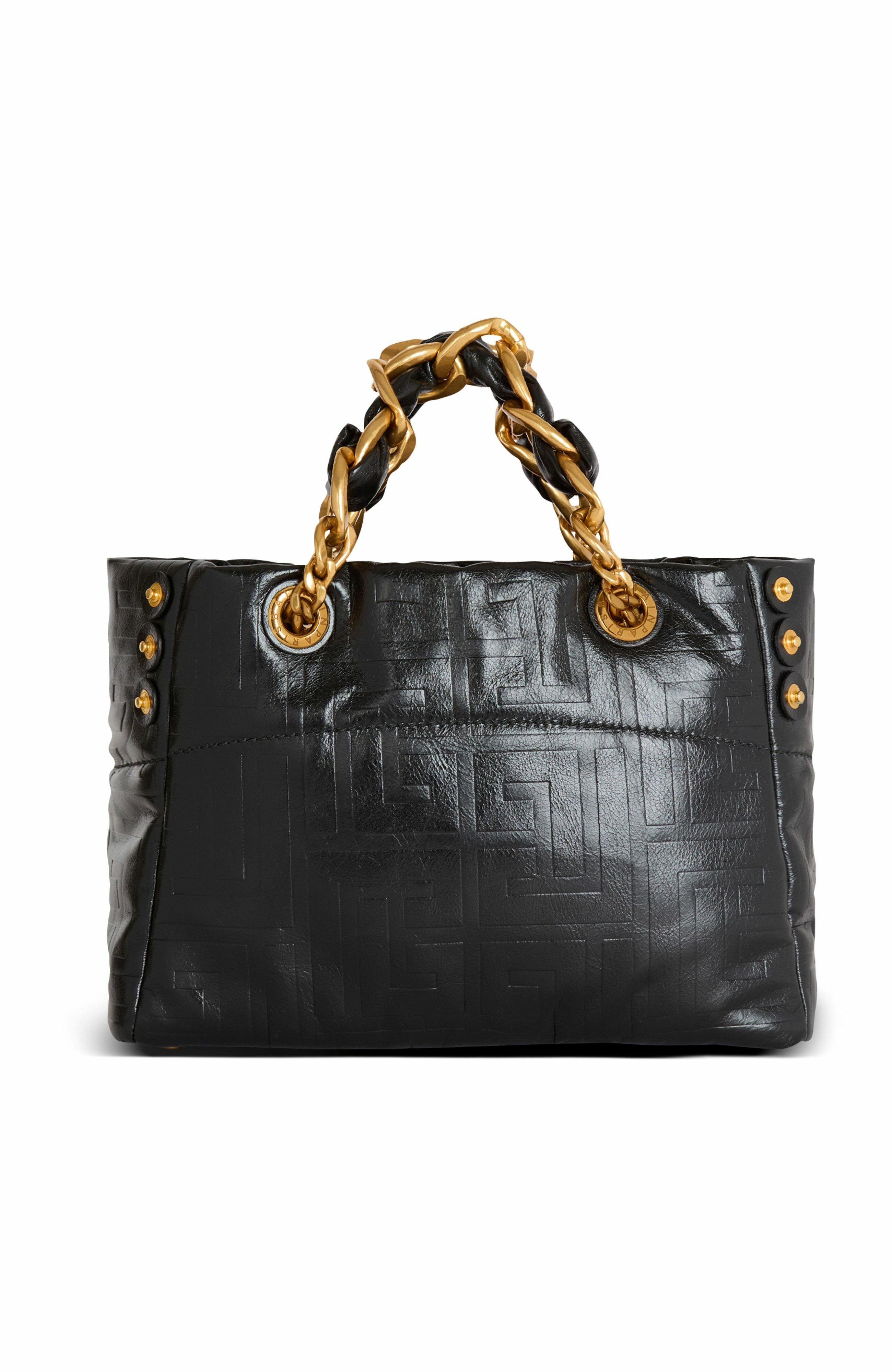 Balmain Small 1945 Soft Tote Bag In Crackled Calfskin, Alternate, color, 