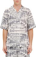 PURPLE BRAND Tabloid Print Short Sleeve Button-Up Shirt