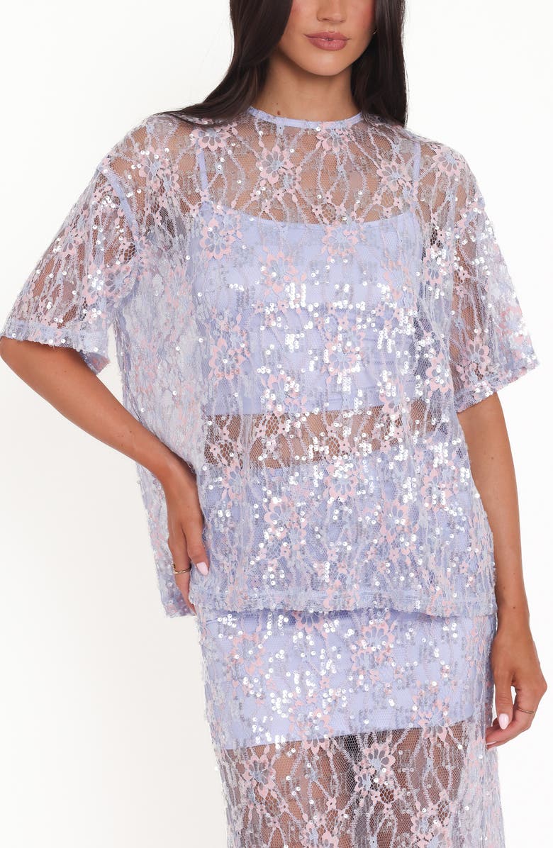Petal & Pup Yonder Oversize Check Sequin Floral Lace Top, Main, color, Purple