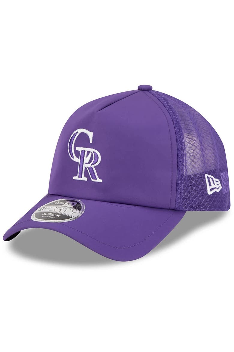 Men's New Era Purple Colorado Rockies 2026 Batting Practice Apex 9FORTY Adjustable Trucker Hat, Main, color, Purple