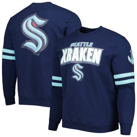 Men's Mitchell & Ness Deep Sea Blue Seattle Kraken Allover Logo Pullover Sweatshirt