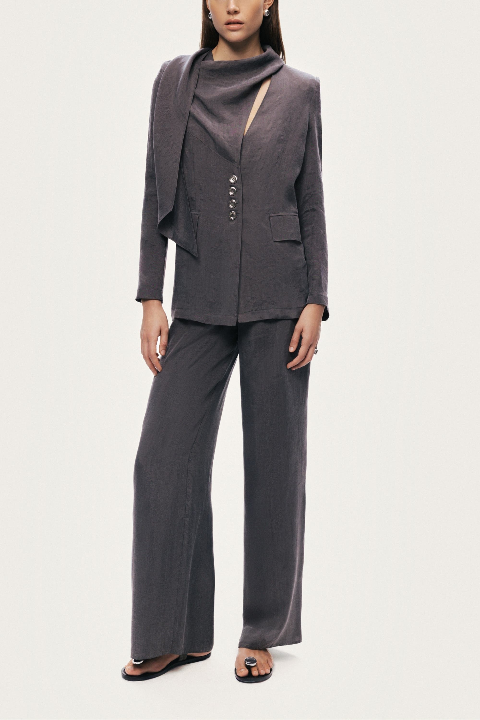 Asymmetrical Draped Tailored Jacket - image 2