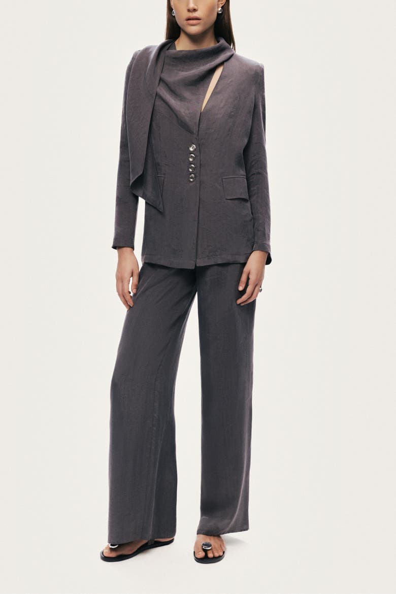 Asymmetrical Draped Tailored Jacket, Alternate, color, Anthracite