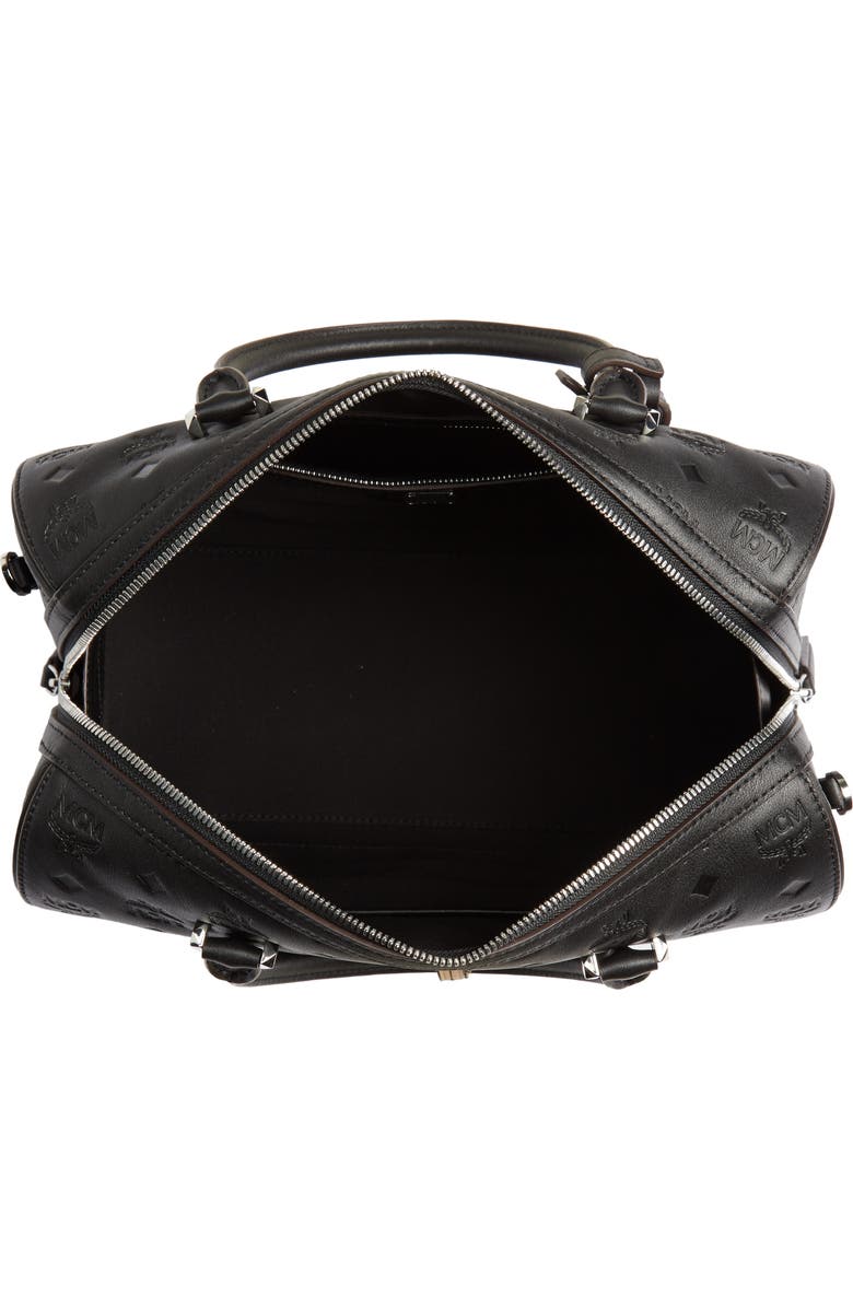 MCM Essential Boston Monogram Leather Satchel, Alternate, color,