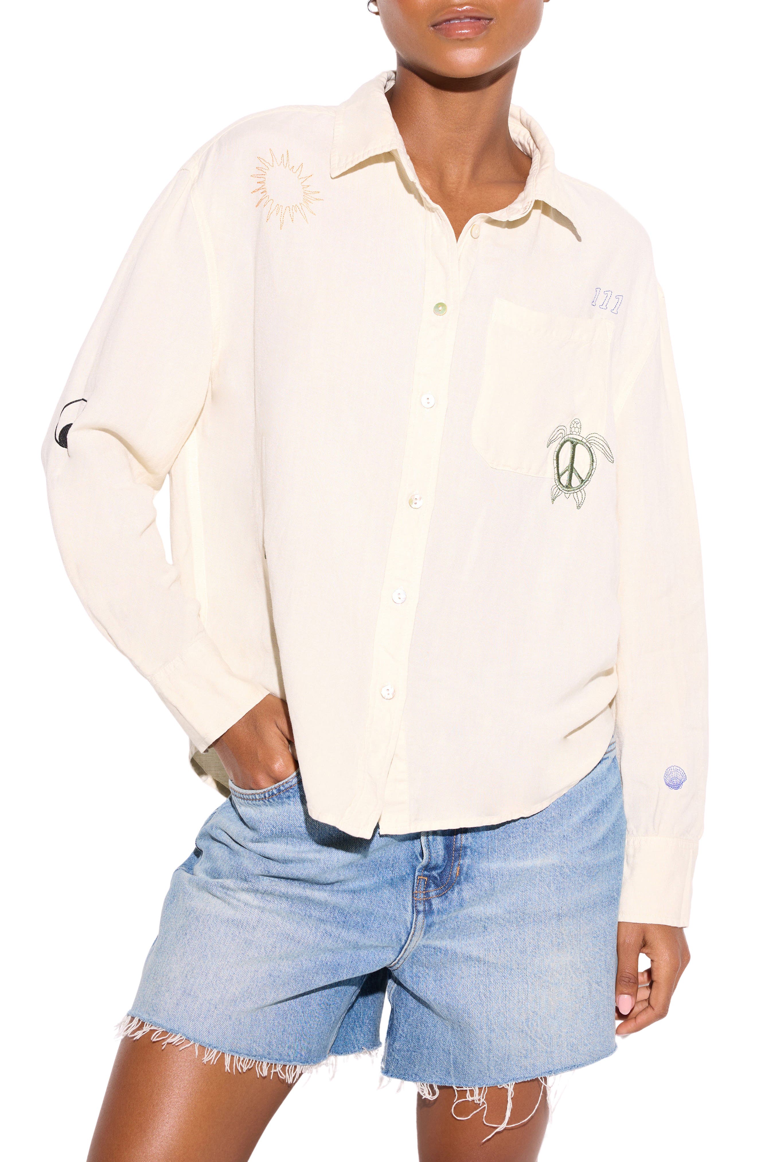 Spiritual Gangster Beaudry Embroidered Linen Blend Button-Up Shirt