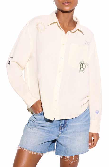 Spiritual Gangster Beaudry Embroidered Linen Blend Button-Up Shirt