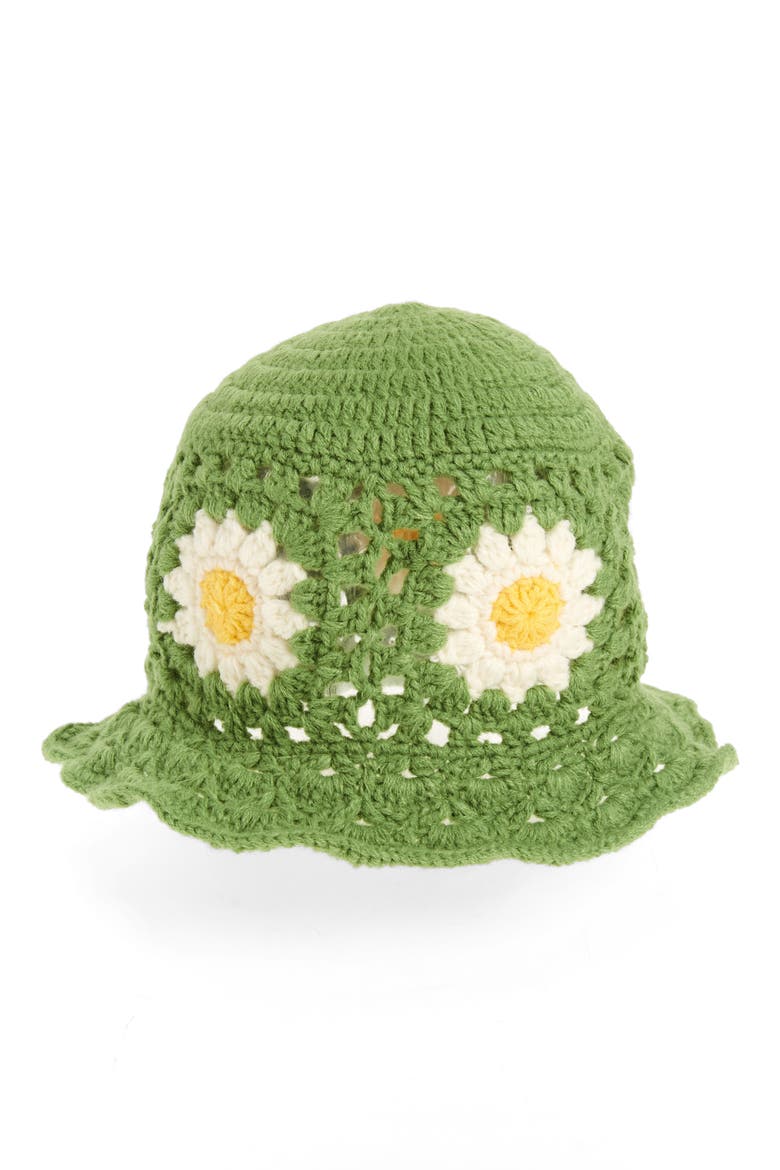Crochet Bucket Hat, Main, color, GREEN