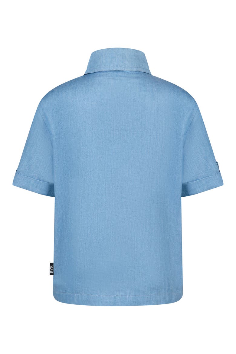 Kids' Space Appliqué Short Sleeve Cotton Chambray Snap-Up Shirt, Alternate, color, LIGHT BLUE