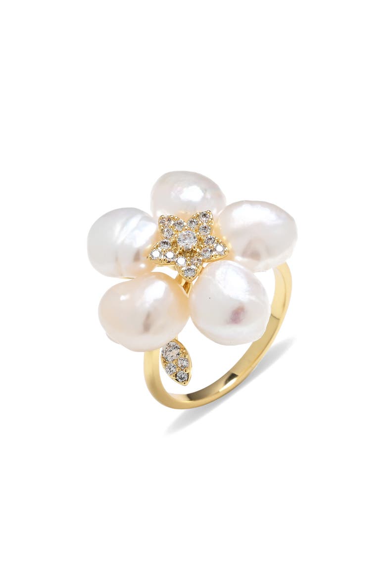 Bree Cubic Zirconia Flower Statement Ring, Main, color, GOLD