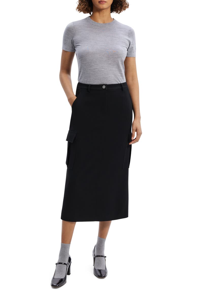 Cargo Midi Skirt, Alternate, color, BLACK