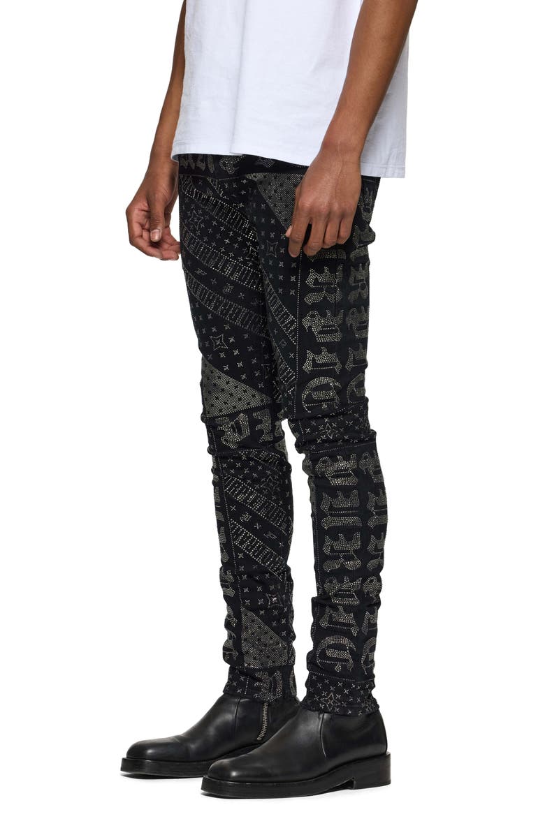 PURPLE BRAND Hotfix Crystal Gothic Flag Skinny Jeans, Alternate, color, Black