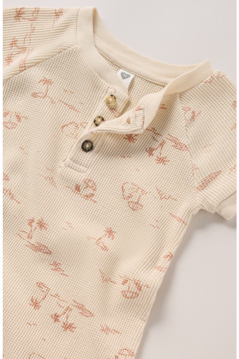 Waffle Knit Henley Romper, Alternate, color, BEIGE SWAN BEACH BEARS