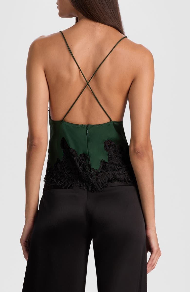 Alice + Olivia Claudia Lace & Satin Camisole, Alternate, color, Green Mystique/ Black