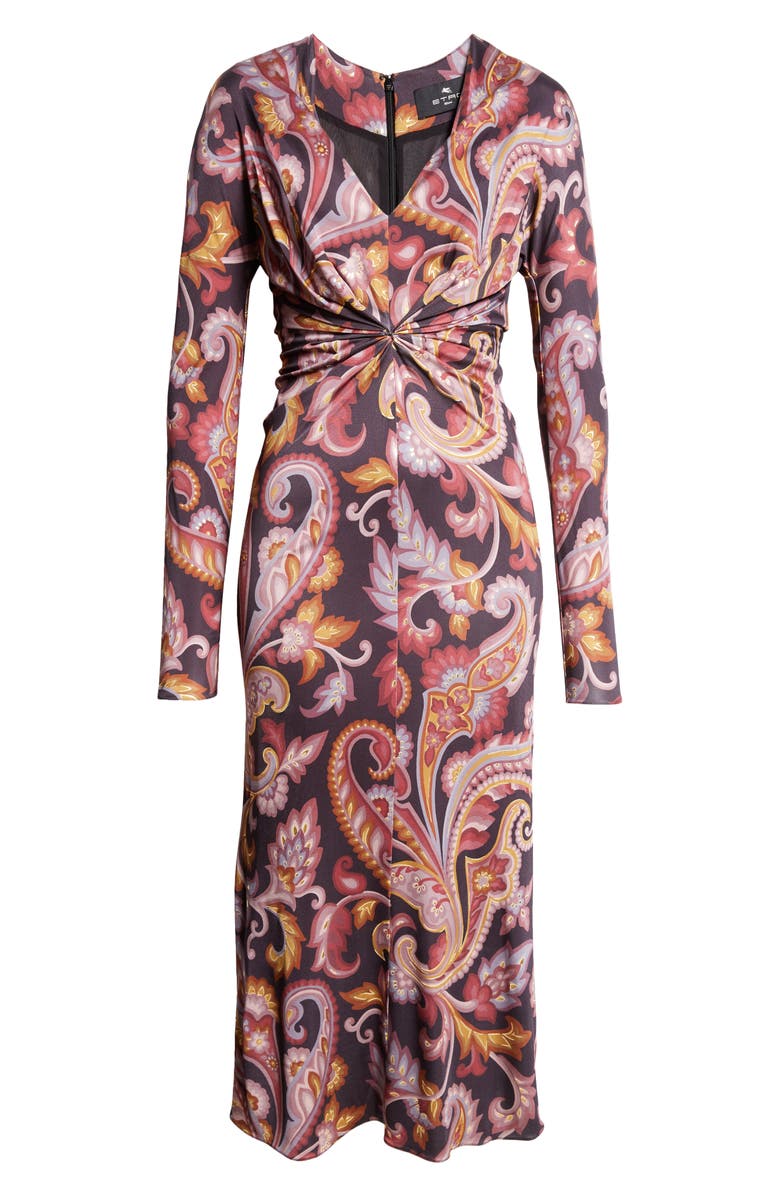 Etro Paisley Long Sleeve Stretch Twill Dress, Alternate, color, Printed Black Base