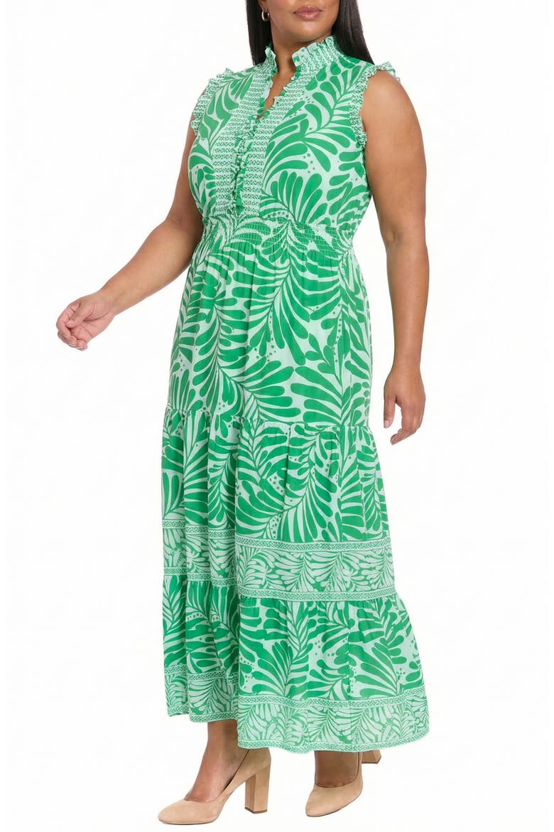 Ruffle Sleeveless Tiered Maxi Dress, Alternate, color, S BLUE/ GREEN
