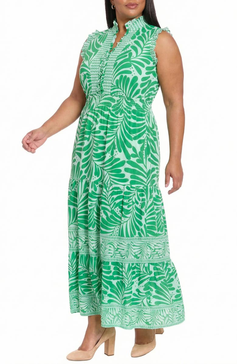 London Times Ruffle Sleeveless Tiered Maxi Dress, Alternate, color, S Blue/ Green