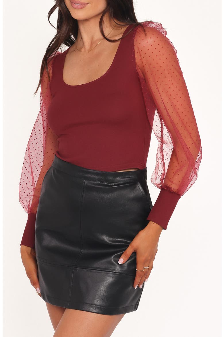 Wesson Sheer Dot Sleeve Crop Top, Alternate, color, MERLOT