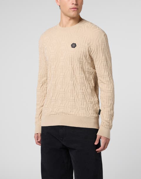 Jacquard Round Neck Pullover Monogram Men