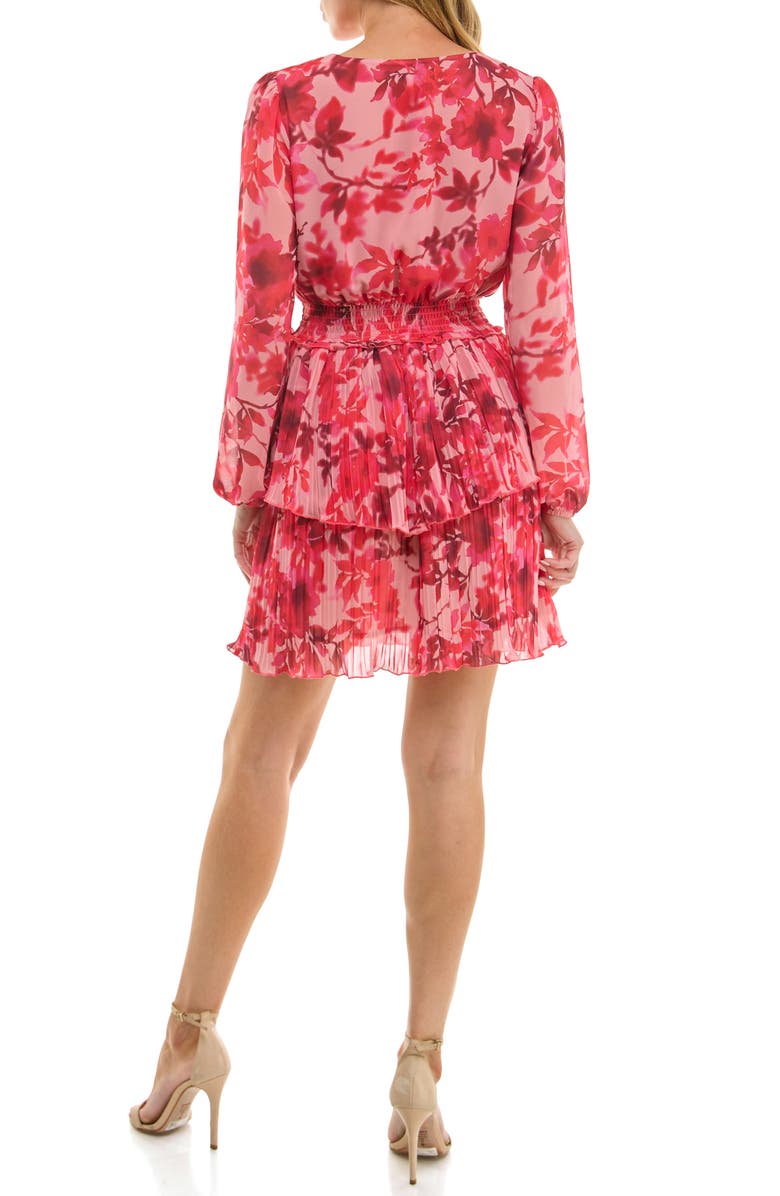 Socialite Long Sleeve Tiered Chiffon Minidress, Alternate, color, Fuschia/ Pink