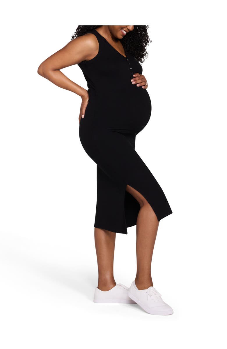MOTHERHOOD MATERNITY Sleeveless Henley Racerback Maternity Midi Dress, Alternate, color, Black
