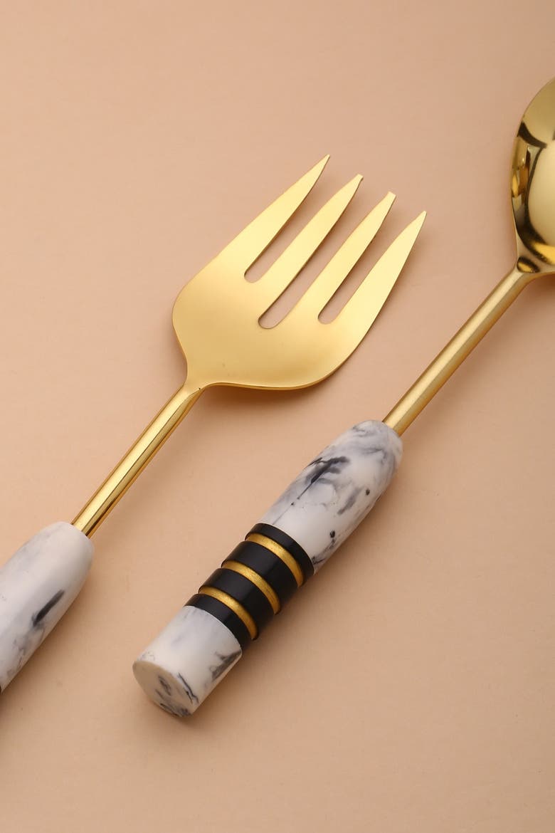 Gold Plated Metal & Resin Salad Server 2-Piece Set, Alternate, color, IVORY