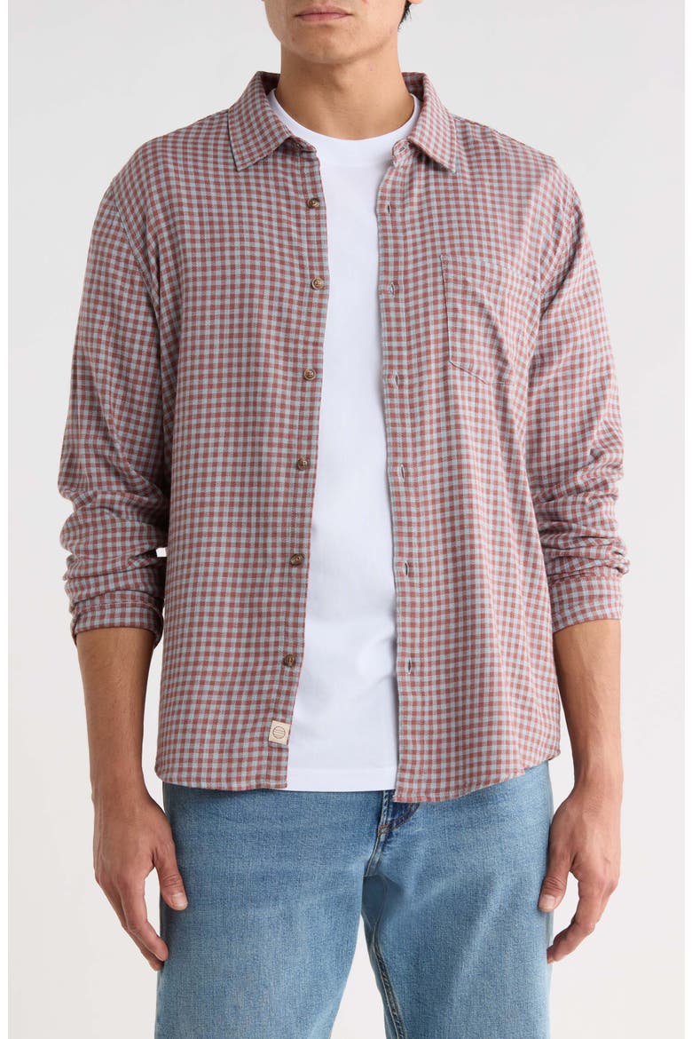 Classic Gingham Check Stretch Cotton Selvage Button-Up Shirt, Main, color, BURGUNDY/ BLUE GINGHAM