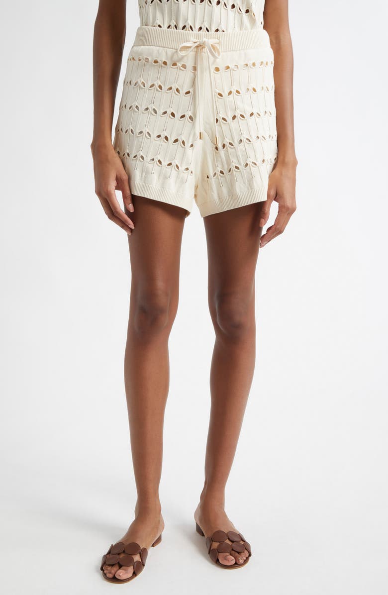 Zimmermann Rhiannon Pointelle Knit Shorts, Main, color, Cream