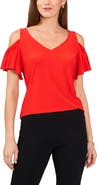 Chaus Ruffle Cold Shoulder Top