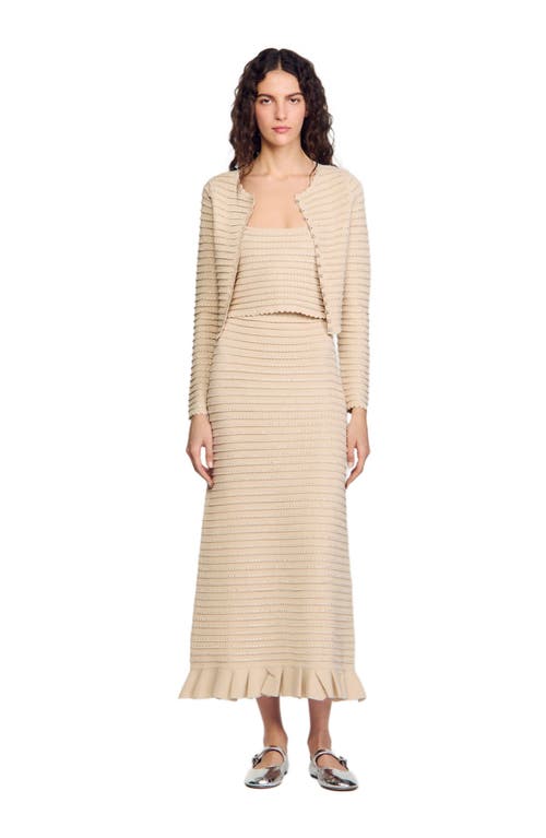 Sandro Rhinestone Knit Maxi Skirt In Beige