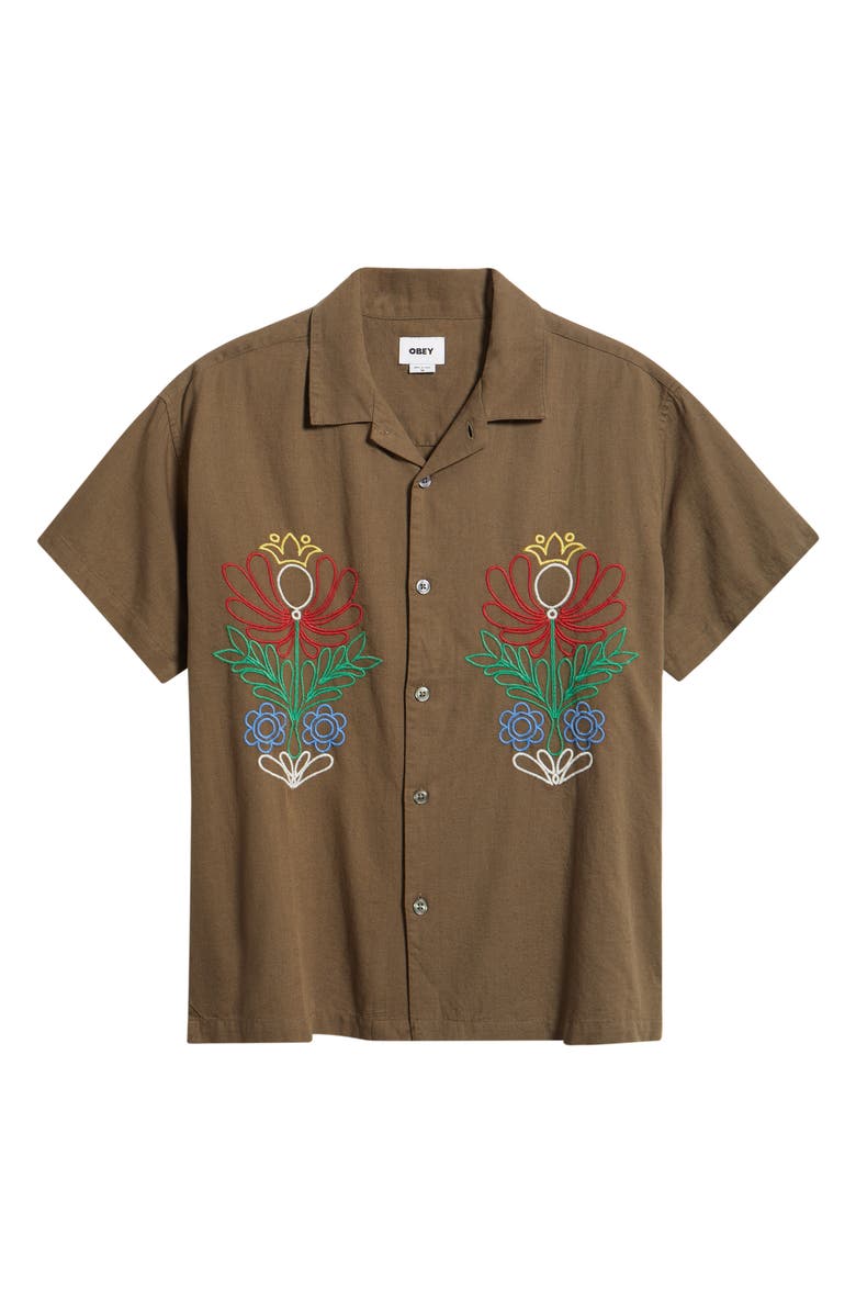 Obey Perry Floral Camp Shirt, Alternate, color, Canteen