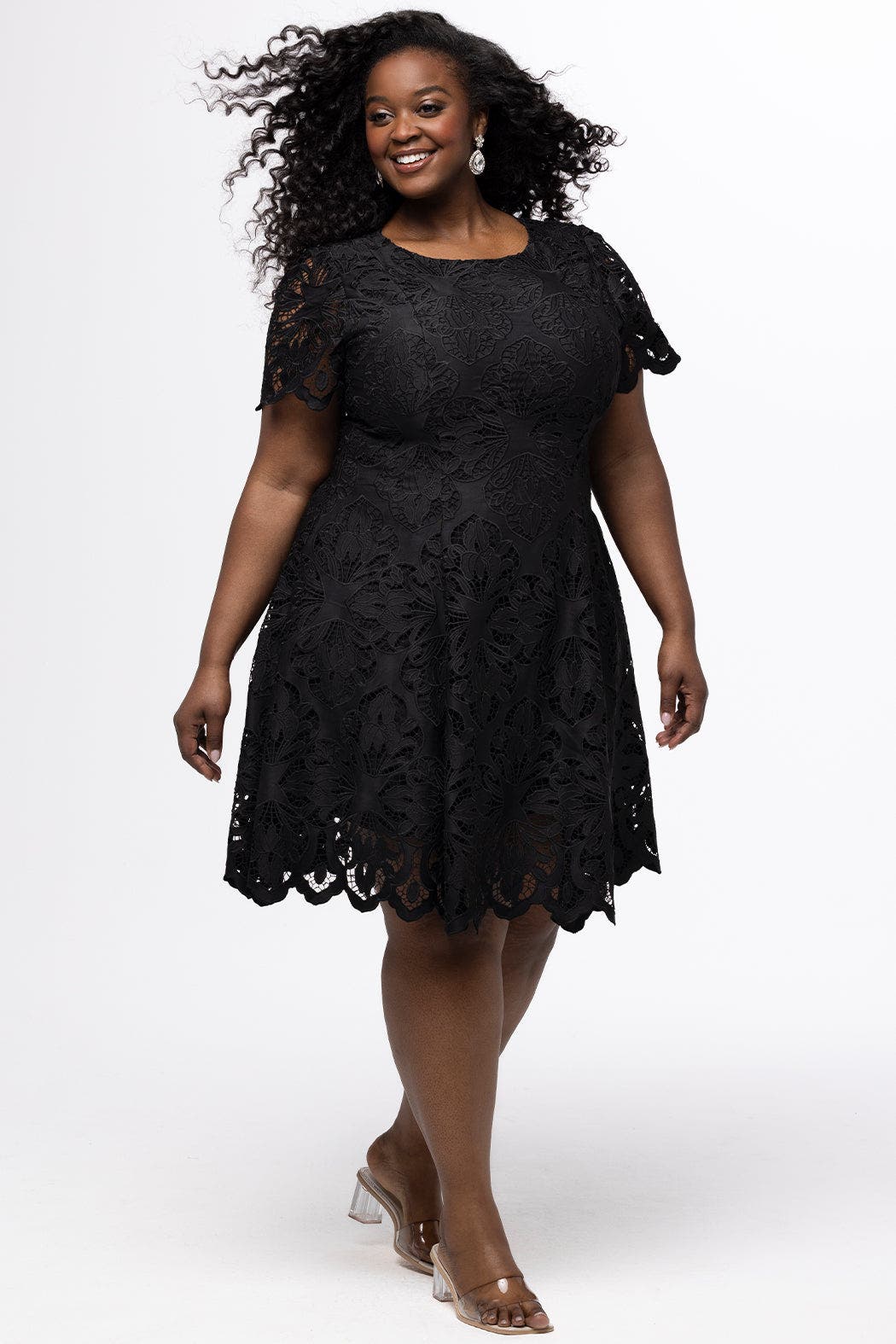 plus size black lace dresses Peekaboo Crochet Lace Sheath Dress in Black- Plus Size