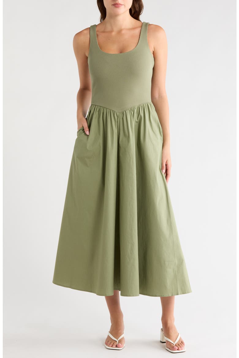 Mixed Media Tank Dress, Main, color, OLIVE ACORN